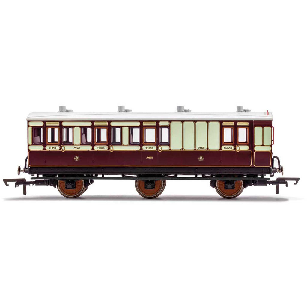 R40122 Hornby LNWR, 6 Wheel Coach, Brake 3rd Class, Fitted Lights, 7463 - Era 2