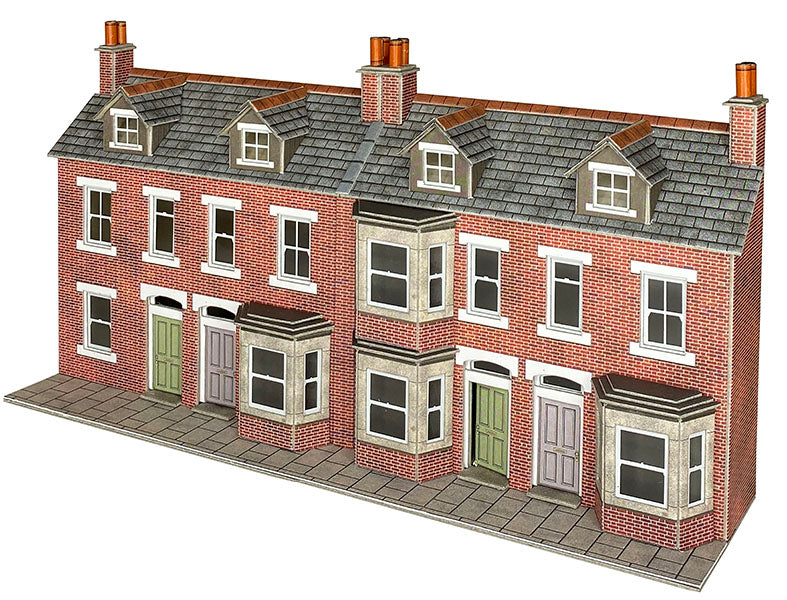 PO302 LOW RELIEF TERRACED HOUSE FRONTS (Red Brick) OO/HO