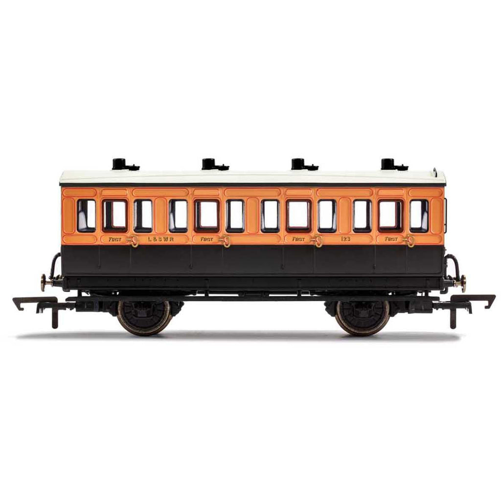 R40107 Hornby LSWR, 4 Wheel Coach, 1st Class, Fitted Lights, 123 - Era 2