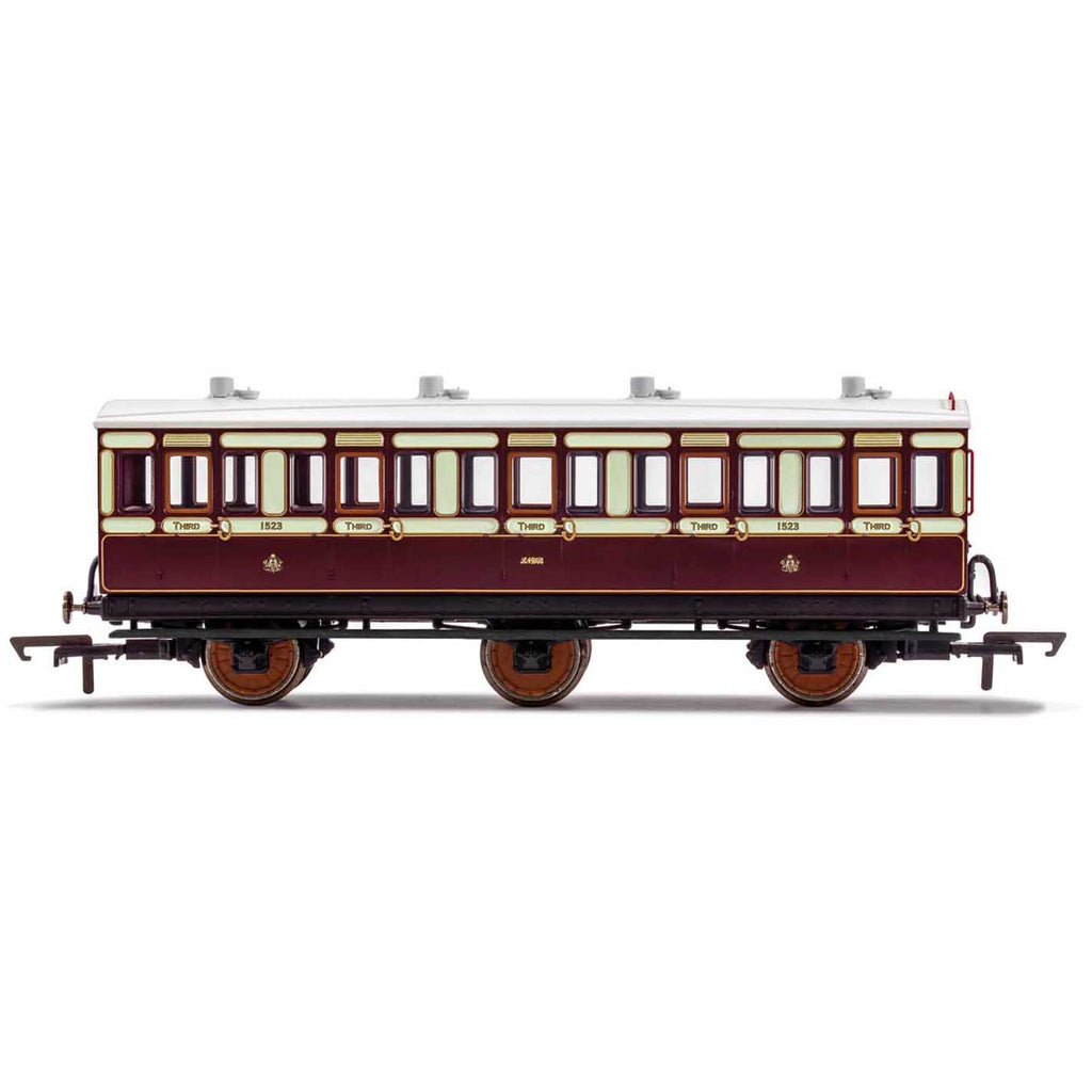 R40120 Hornby LNWR, 6 Wheel Coach, 3rd Class, Fitted Lights, 1523 - Era 2